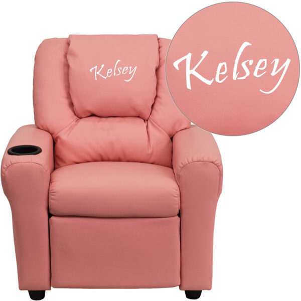 Wholesale Personalized Pink Vinyl Kids Recliner with Cup Holder and Headrest