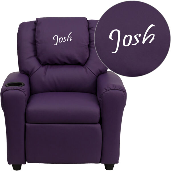 Wholesale Personalized Purple Vinyl Kids Recliner with Cup Holder and Headrest