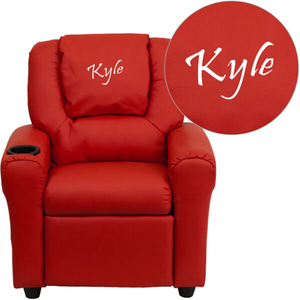 Wholesale Personalized Red Vinyl Kids Recliner with Cup Holder and Headrest