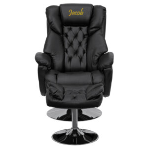 Wholesale Personalized Transitional Multi-Position Recliner and Ottoman with Chrome Base in Black Leather
