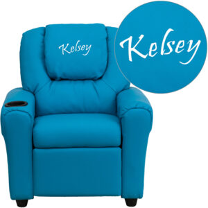 Wholesale Personalized Turquoise Vinyl Kids Recliner with Cup Holder and Headrest