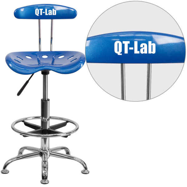 Wholesale Personalized Vibrant Bright Blue and Chrome Drafting Stool with Tractor Seat