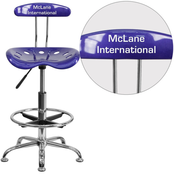 Wholesale Personalized Vibrant Deep Blue and Chrome Drafting Stool with Tractor Seat
