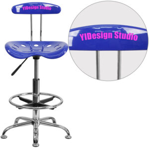 Wholesale Personalized Vibrant Nautical Blue and Chrome Drafting Stool with Tractor Seat