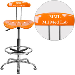 Wholesale Personalized Vibrant Orange and Chrome Drafting Stool with Tractor Seat