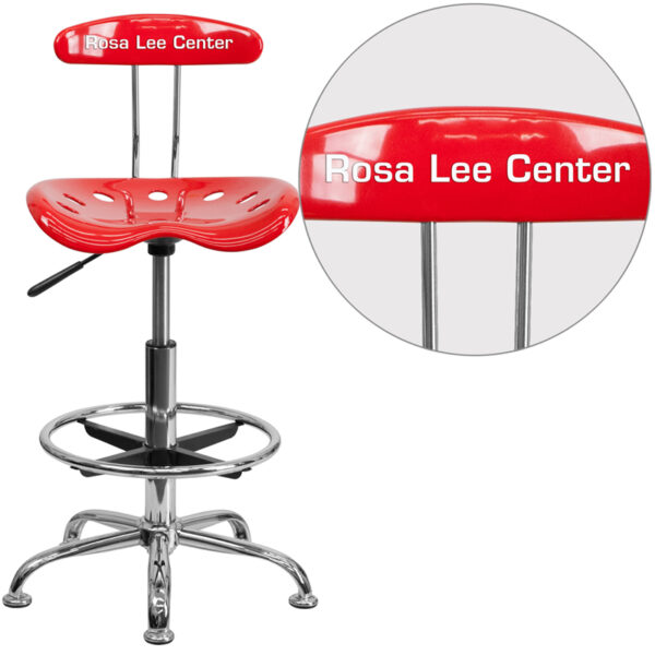 Wholesale Personalized Vibrant Red and Chrome Drafting Stool with Tractor Seat