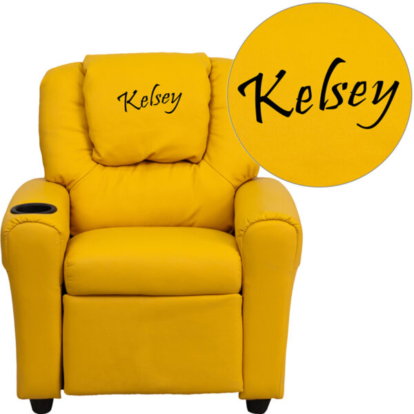 Wholesale Personalized Yellow Vinyl Kids Recliner with Cup Holder and Headrest
