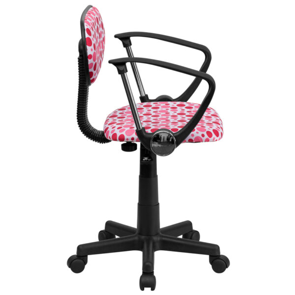 Lowest Price Pink Dot Printed Swivel Task Office Chair with Arms