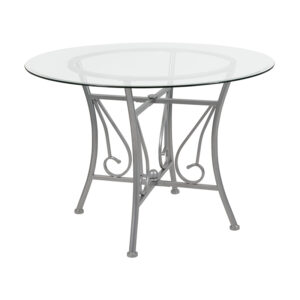 Wholesale Princeton 42'' Round Glass Dining Table with Silver Metal Frame