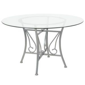 Wholesale Princeton 48'' Round Glass Dining Table with Silver Metal Frame