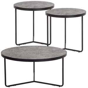 Wholesale Providence Collection 3 Piece Round Coffee and End Table Set in Concrete Finish