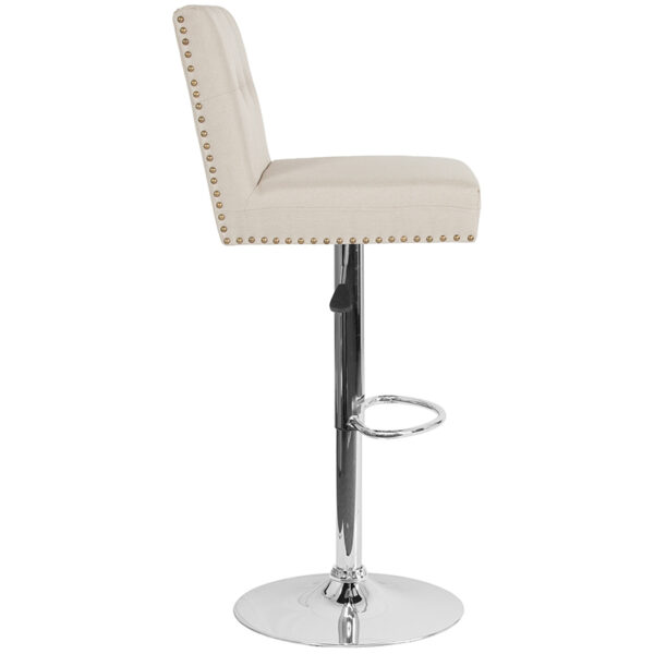 Lowest Price Ravello Contemporary Adjustable Height Barstool with Accent Nail Trim in Beige Fabric