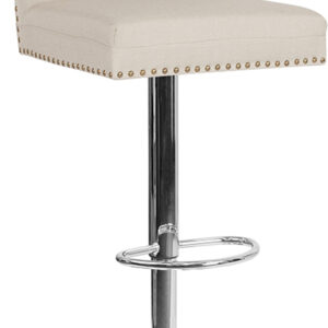Wholesale Ravello Contemporary Adjustable Height Barstool with Accent Nail Trim in Beige Fabric