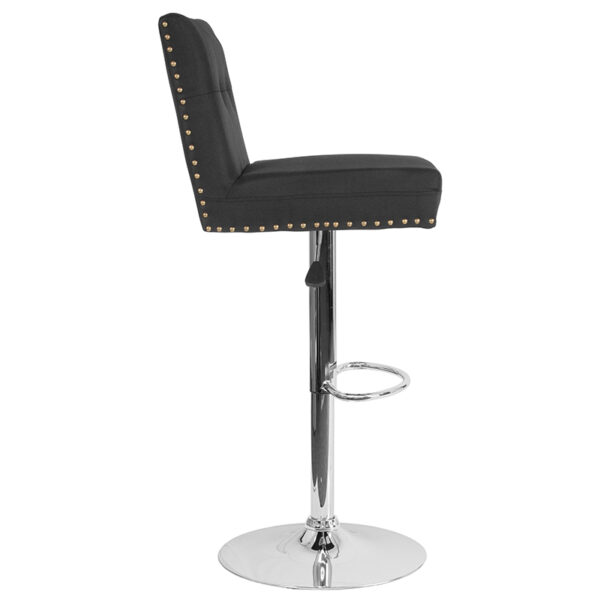 Lowest Price Ravello Contemporary Adjustable Height Barstool with Accent Nail Trim in Black Fabric