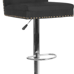 Wholesale Ravello Contemporary Adjustable Height Barstool with Accent Nail Trim in Black Fabric