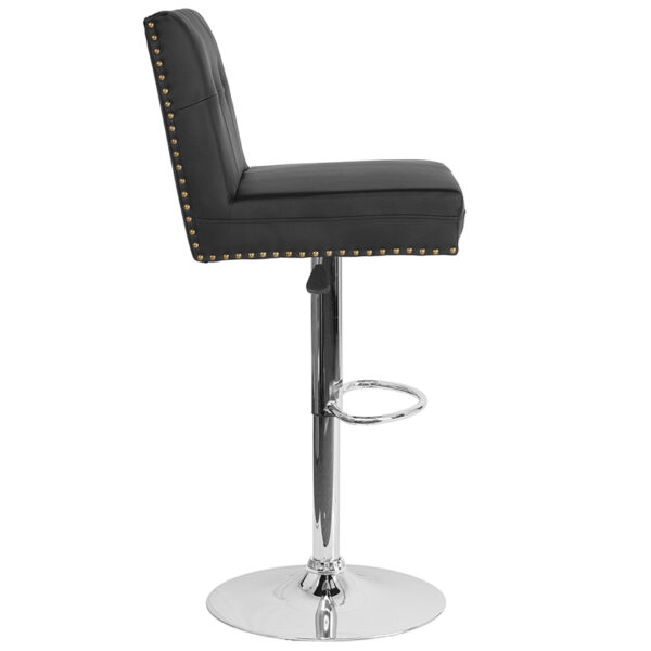 Lowest Price Ravello Contemporary Adjustable Height Barstool with Accent Nail Trim in Black Leather