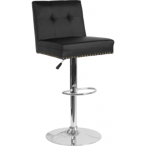 Wholesale Ravello Contemporary Adjustable Height Barstool with Accent Nail Trim in Black Leather