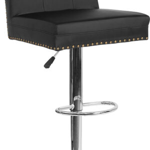 Wholesale Ravello Contemporary Adjustable Height Barstool with Accent Nail Trim in Black Leather