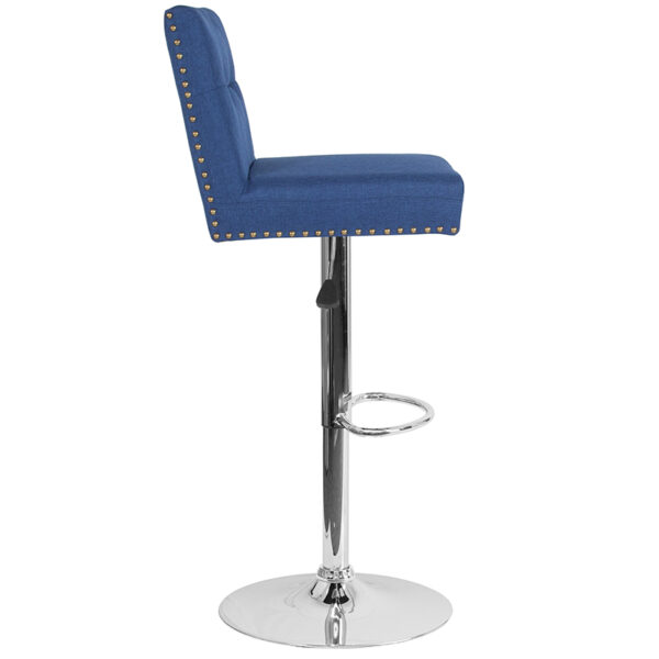 Lowest Price Ravello Contemporary Adjustable Height Barstool with Accent Nail Trim in Blue Fabric