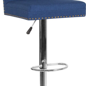 Wholesale Ravello Contemporary Adjustable Height Barstool with Accent Nail Trim in Blue Fabric
