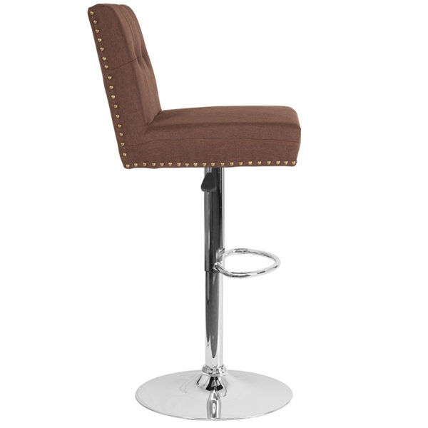Lowest Price Ravello Contemporary Adjustable Height Barstool with Accent Nail Trim in Brown Fabric
