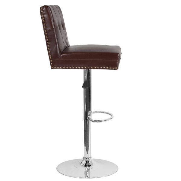 Lowest Price Ravello Contemporary Adjustable Height Barstool with Accent Nail Trim in Brown Leather