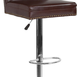 Wholesale Ravello Contemporary Adjustable Height Barstool with Accent Nail Trim in Brown Leather