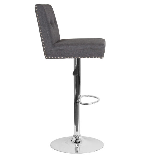 Lowest Price Ravello Contemporary Adjustable Height Barstool with Accent Nail Trim in Dark Gray Fabric
