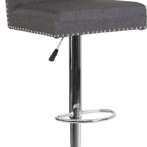 Wholesale Ravello Contemporary Adjustable Height Barstool with Accent Nail Trim in Dark Gray Fabric