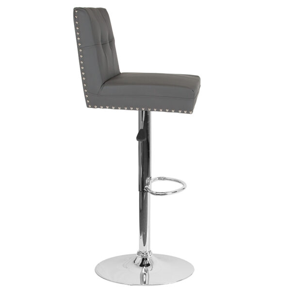 Lowest Price Ravello Contemporary Adjustable Height Barstool with Accent Nail Trim in Gray Leather