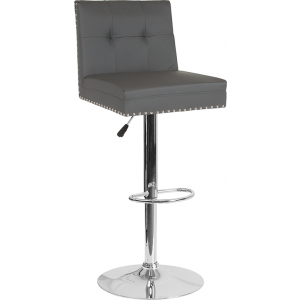 Wholesale Ravello Contemporary Adjustable Height Barstool with Accent Nail Trim in Gray Leather