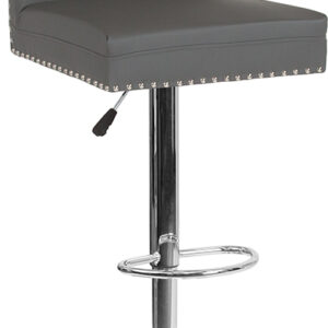 Wholesale Ravello Contemporary Adjustable Height Barstool with Accent Nail Trim in Gray Leather