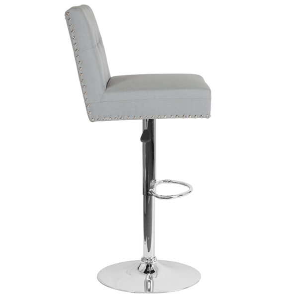 Lowest Price Ravello Contemporary Adjustable Height Barstool with Accent Nail Trim in Light Gray Fabric