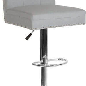 Wholesale Ravello Contemporary Adjustable Height Barstool with Accent Nail Trim in Light Gray Fabric
