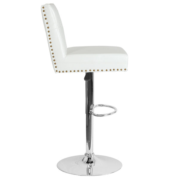 Lowest Price Ravello Contemporary Adjustable Height Barstool with Accent Nail Trim in White Leather