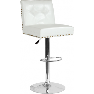 Wholesale Ravello Contemporary Adjustable Height Barstool with Accent Nail Trim in White Leather