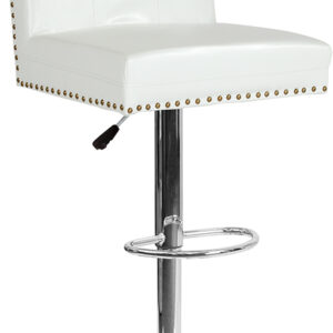 Wholesale Ravello Contemporary Adjustable Height Barstool with Accent Nail Trim in White Leather