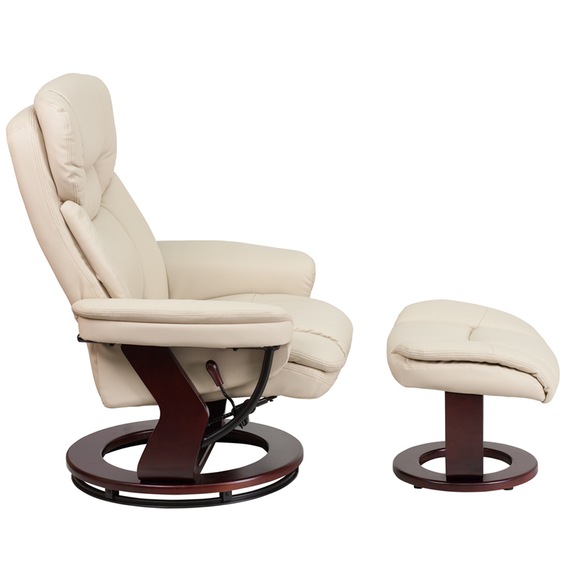 Beige Leathersoft Swivel Recliner Chair, Leather Swivel Recliner Chair With Ottoman