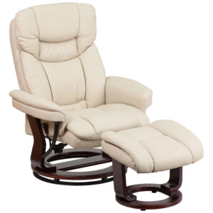 Wholesale Recliner Chair with Ottoman | Beige LeatherSoft Swivel Recliner Chair with Ottoman Footrest