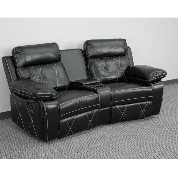 Contemporary Theater Seating Black Leather Theater - 2 Seat