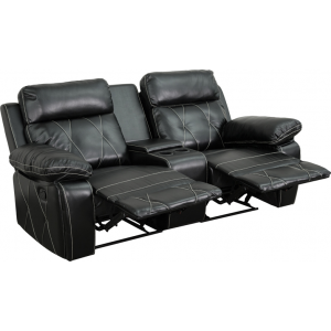 Wholesale Reel Comfort Series 2-Seat Reclining Black Leather Theater Seating Unit with Straight Cup Holders