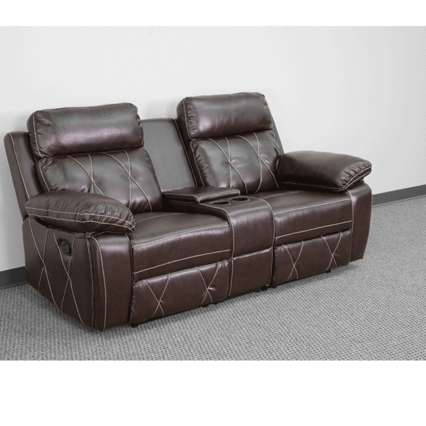 Contemporary Theater Seating Brown Leather Theater - 2 Seat