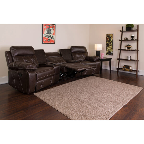 Lowest Price Reel Comfort Series 3-Seat Reclining Brown Leather Theater Seating Unit with Curved Cup Holders