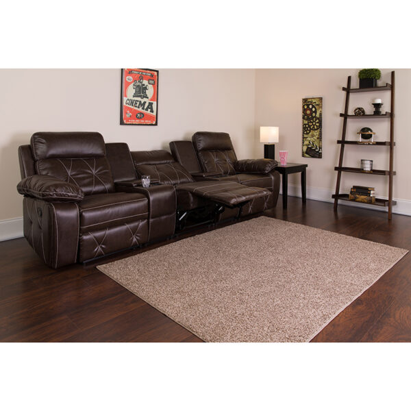 Lowest Price Reel Comfort Series 3-Seat Reclining Brown Leather Theater Seating Unit with Straight Cup Holders
