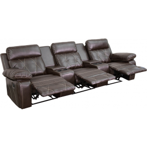 Wholesale Reel Comfort Series 3-Seat Reclining Brown Leather Theater Seating Unit with Straight Cup Holders