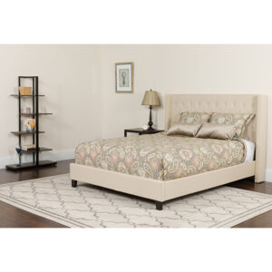 Wholesale Riverdale Full Size Tufted Upholstered Platform Bed in Beige Fabric with Memory Foam Mattress