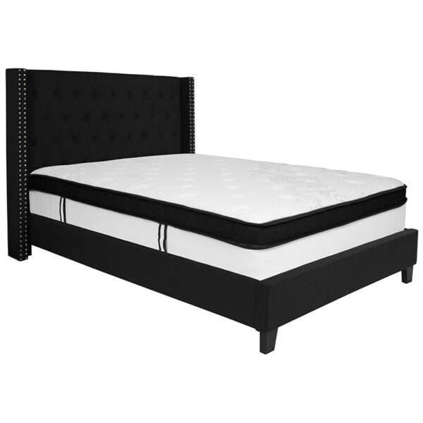 Lowest Price Riverdale Full Size Tufted Upholstered Platform Bed in Black Fabric with Memory Foam Mattress