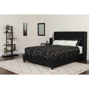 Wholesale Riverdale Full Size Tufted Upholstered Platform Bed in Black Fabric with Memory Foam Mattress