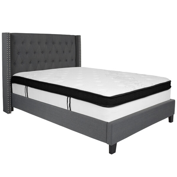 Lowest Price Riverdale Full Size Tufted Upholstered Platform Bed in Dark Gray Fabric with Memory Foam Mattress