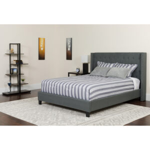 Wholesale Riverdale Full Size Tufted Upholstered Platform Bed in Dark Gray Fabric with Memory Foam Mattress